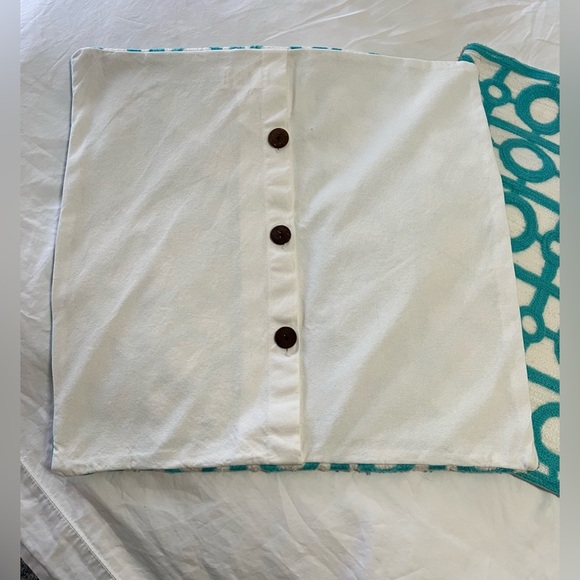 West Elm | Set 2 | Crewel Turquoise Blue White Patterned Pillow Covers 17” X 17” - Picture 2 of 7